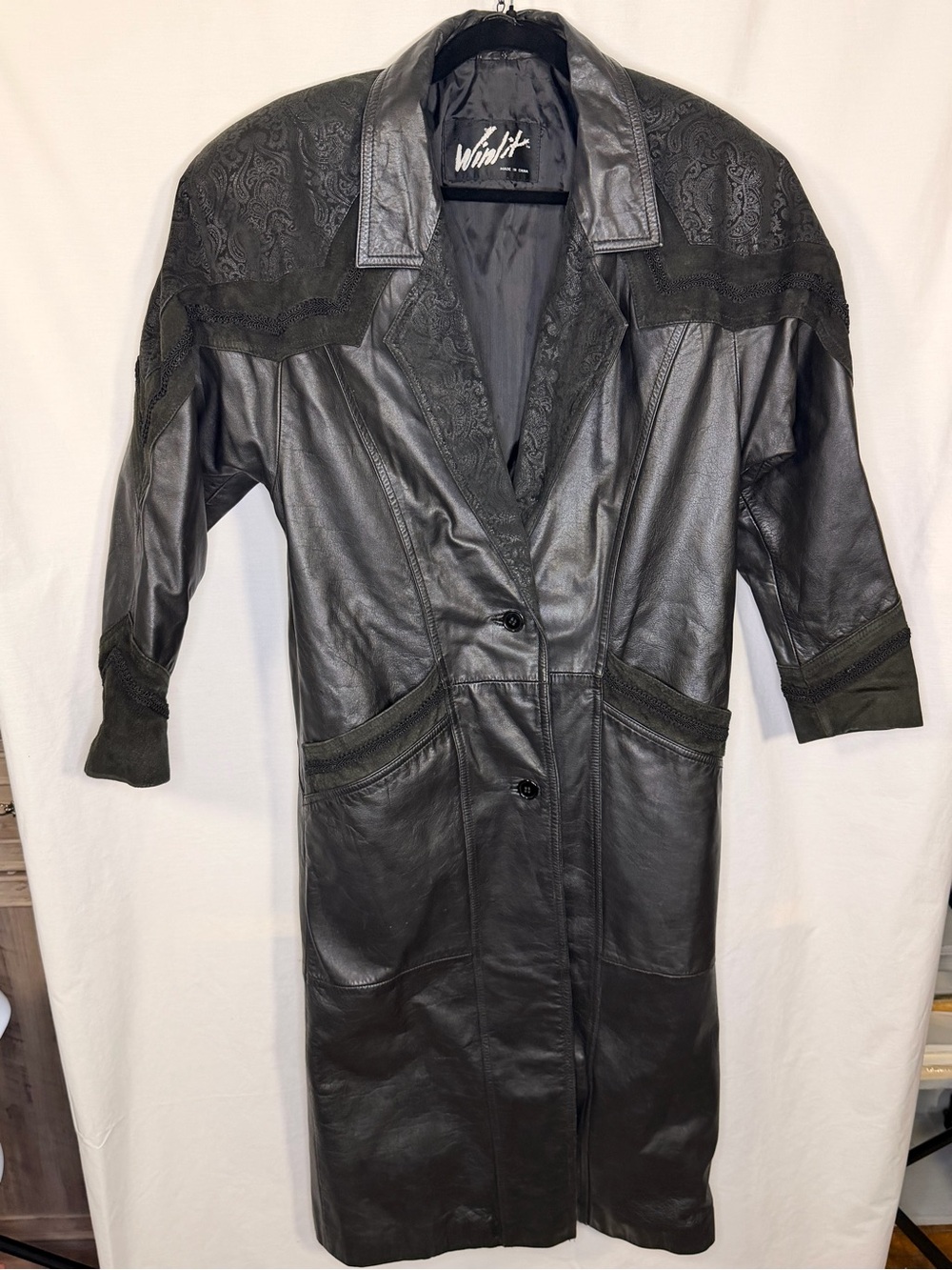 Winlit Women's Black Leather Trenchcoat Jacket